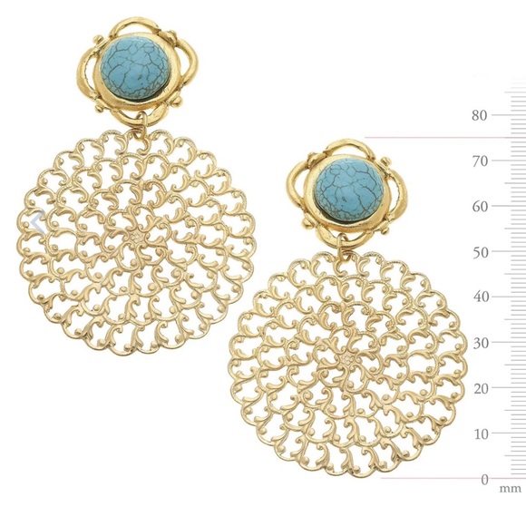 Susan Shaw Elegant Gold and Turquoise Filigree Earrings - Picture 3 of 10